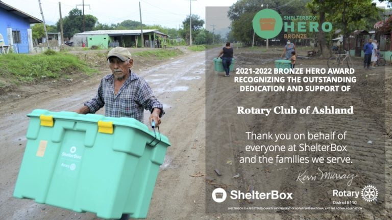 The Bronze Hero Award presented by Shelter Box to Rotary Club of Ashland.