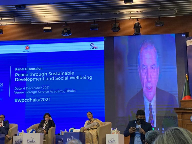 David Wick of Ashland speaking to the World Peace Conference in Bangladesh.