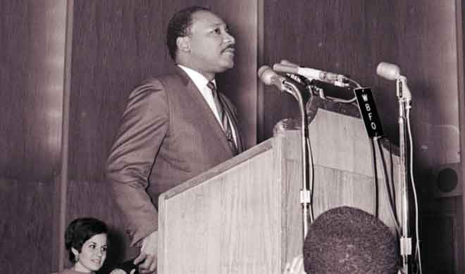 The Rev. Dr. Martin Luther King, Jr. speaking at the University at Buffalo in 1967 on a visit co-organized by John Marciano, who now lives in Talent. University at Buffalo Digital Collections photo