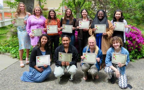 Soroptimist scholarship winners: front row from left, Saosinuth Beasley, Malaika Quigley, Haylee Brodahl and Annalise Gutrich. Back row from left, Katie Vroman, Megan Monaghan, Jillian Mahon, Nayeli Esqueda Alvarado, Bernice Petit and Estefani Reyes Elias.