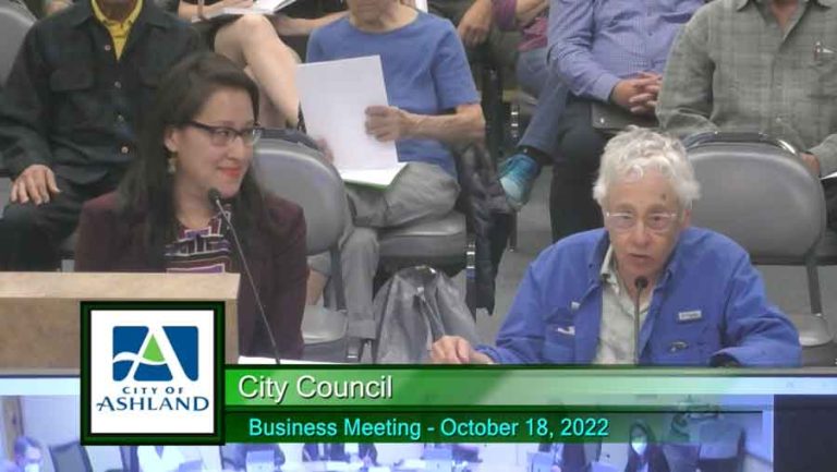 Precious Yamaguchi and Emily Simon at the Oct. 18, 2022, Ashland City Council business meeting.