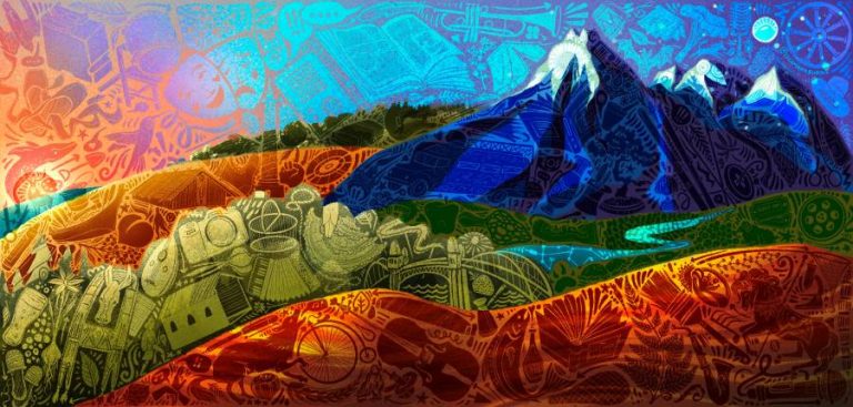 The "Celebrate Oregon" mural by Eugene artist Liza Mana Burns.