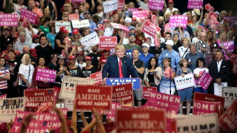 Donald Trump speaking to supporters at a 2016 campaign rally in Phoenix, Arizona. Gage Skidmore photo