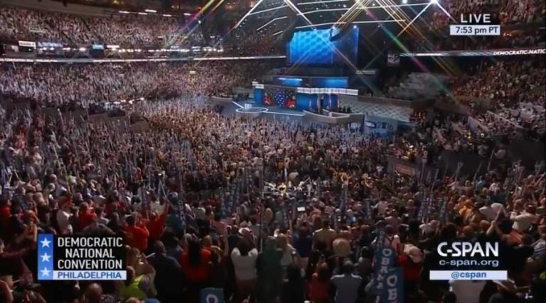 A packed hall in Philadelphia on the third night of the Democratic Party's 2016 convention. CSPAN