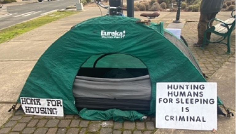 Signage at the Gateway Island encampment in Ashland in February 2023. Debora Gordon photo
