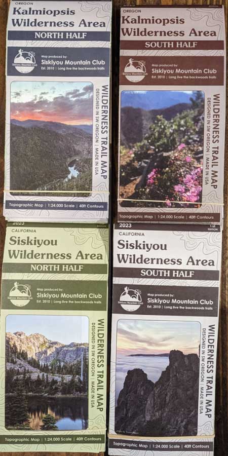 Siskiyou Mountain Club has published detailed topographic maps for the Kalmiopsis and Siskiyou wilderness areas.