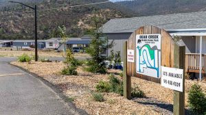 All but two of the homes in the Bear Creek Mobile Home Park burned down in the Almeda Fire. Federal funding has helped some people to move into the rebuilt community. 2023 photo by Bob Palermini