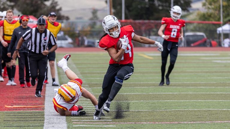 SOU senior running back Avery McCuaig gained 94 yards on just seven carries in the Raiders 49-7 win over Arizona Christian. Bob Palermini photo.