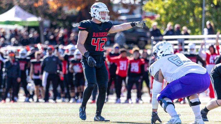 Raiders Junior linebacker Ty Glumbik has eight solo tackles for the 2023 season and 47 in his college career. Ashland.news photo by Bob Palermini