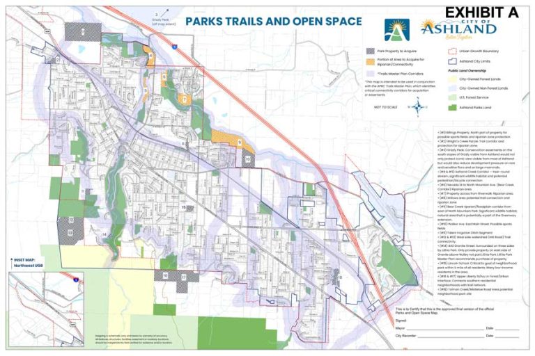 The Ashland Parks & Recreation Parks, Trails and Open Space map.