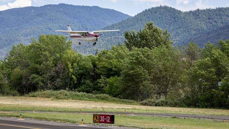 A plane comes in for a landing at the 2024 Ashland Airport Day event. Ashland.news file photo by Bob Palermini.