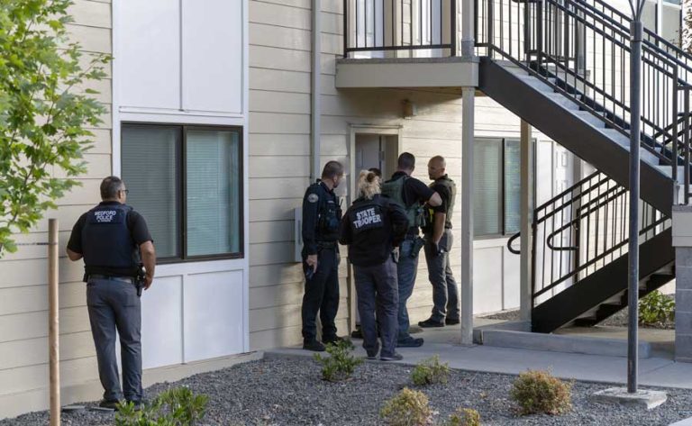 Law enforcement served a search warrant in the 500 block of Talent Avenue in Talent on Tuesday morning after receiving a tip about images of child exploitation being uploaded from a residence there, according to the Jackson County Sheriff's Office. JCSO photo