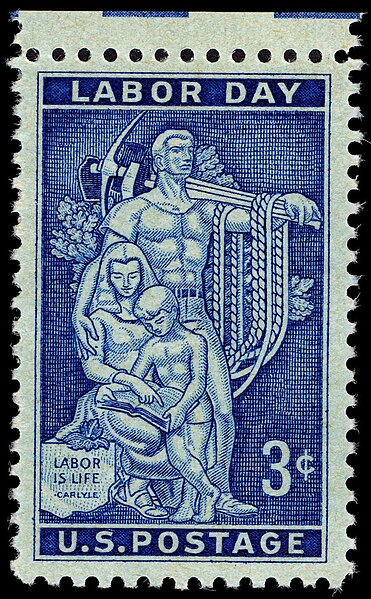 Labor Day 3-cent 1956 issue U.S. stamp from <a href="https://commons.wikimedia.org/wiki/File:Labor_Day_3c_1956_issue_U.S._stamp.jpg">commons.wikimedia.org</a>, <a href="https://en.wikipedia.org/wiki/en:Public_domain">public domain</a> stamp
