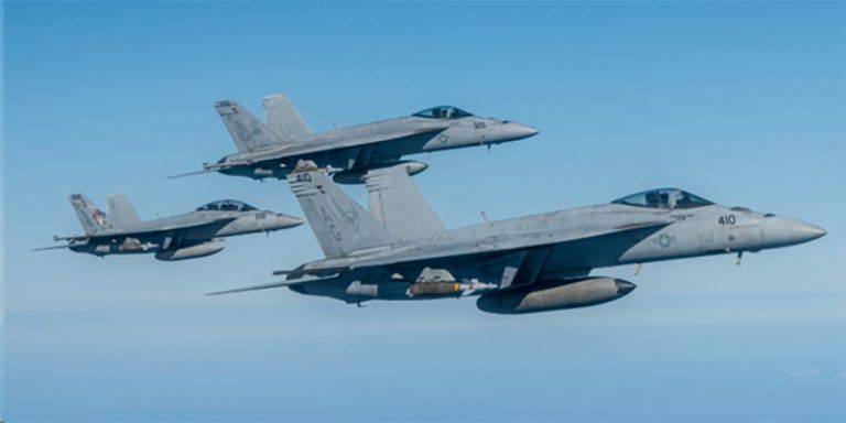 U.S. Navy F-18s fly during Juniper Oak, a military exercise with Israeli armed forces, on Jan. 25, 2023. Israeli officials said the exercise was constructed to simulate a war with Iran. U.S. Air Force photo