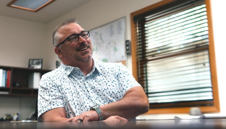 Rocky Houston sits for an interview in his Ashland Parks & Recreation Director office. Lucas Adelman photo for Ashland.news