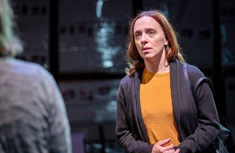 Erica Sullivan rehears a scene from "Gidion's Knot" with co-star Domenique Lozano. Sullivan portrays a distraught mother of an 11-year-old boy who commits suicide after being suspended from school. She confronts the boy's teacher (Lozano) in a parent-teacher conference. Bob Palermini photo