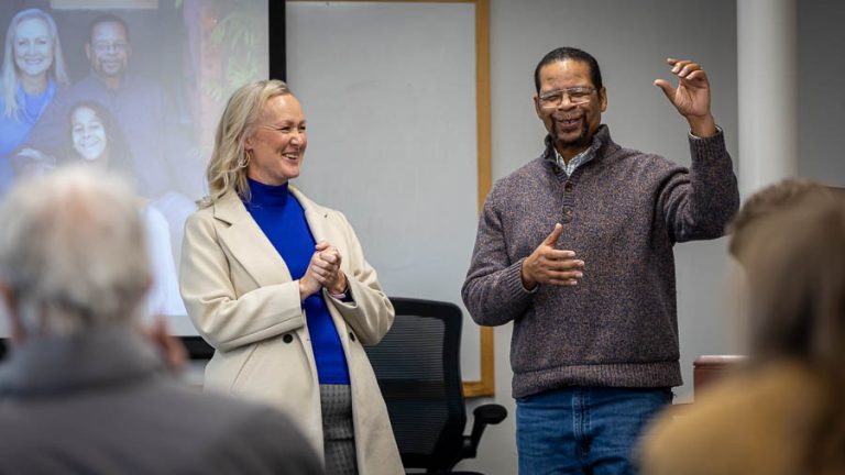 Emily and Mike Green share techniques for active listening as part of the exercise for understanding the community in which you live. Ashland.news photo by Bob Palermini