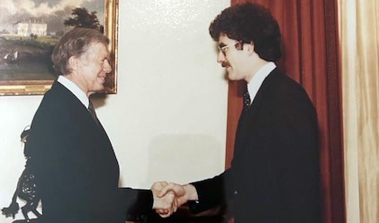 President Jimmy Carter, left, shakes hands with Ed Finklea shortly before the end of Carter's term in office. Photo courtesy of Ed Finklea