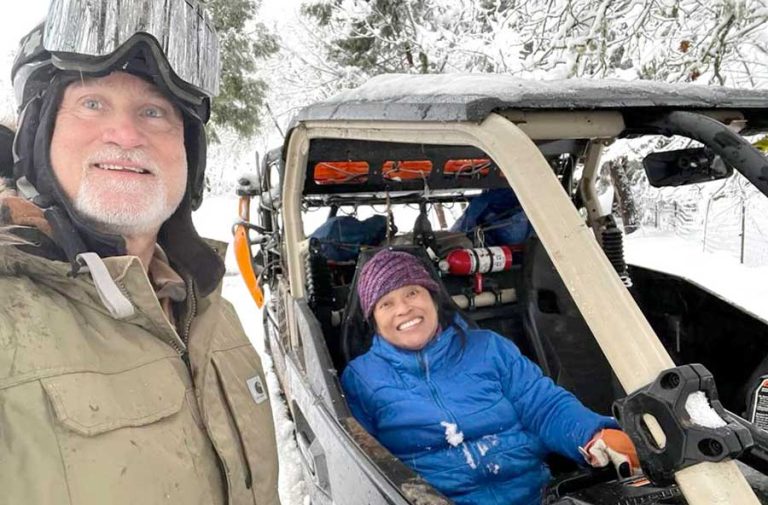 Heiland and Hannah Hoff, of Talent, were part of the 9,000-plus Jackson County residents who went without power this past week during snowstorm outages. The Hoffs, who live along Anderson Creek in rural Talent, lost their power for nearly four days. Courtesy photo by Heiland Hoff