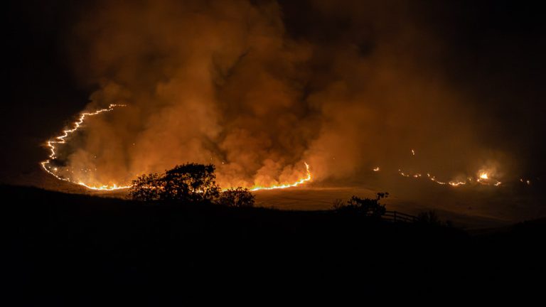 The Pompadour Fire as seen from North Mountain Park on Monday, July 7, after a series of lightning storms swept through Southern Oregon. Ashland.news photo by Bob Palermini