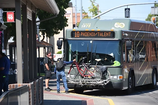 The Rogue Valley Transportation District’s Route 10 from Medford to Ashland will be one of six routes that will be unaffected by the bus route reductions. Rogue Valley Times photo by James Sloan